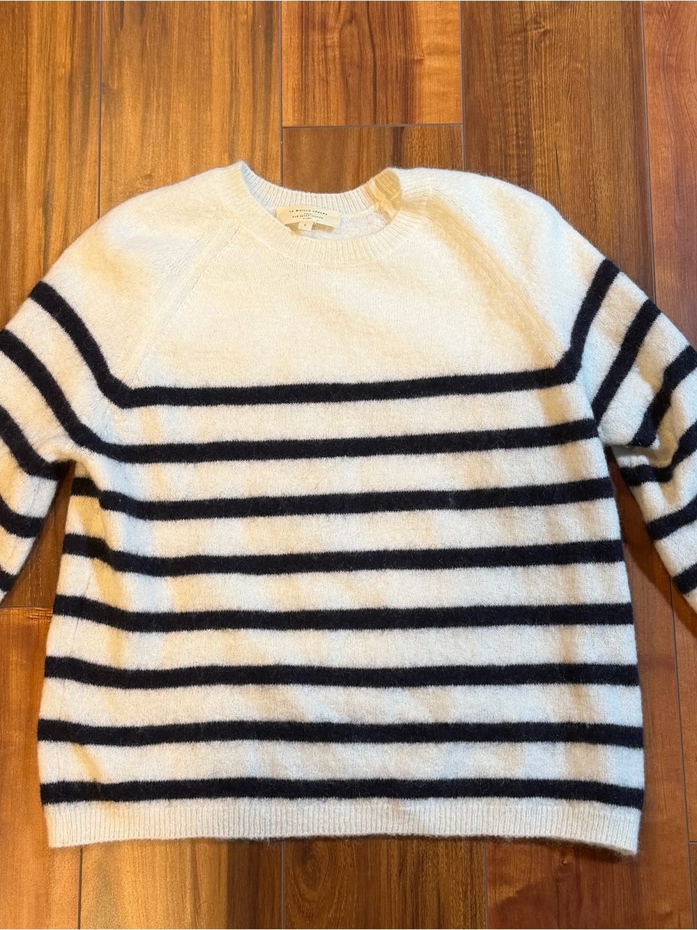 Sézane Striped Crewneck Sweater - White & Navy